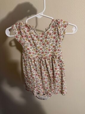 Floral Baby Dress Onesie in Cream with Pink & Yellow Flowers